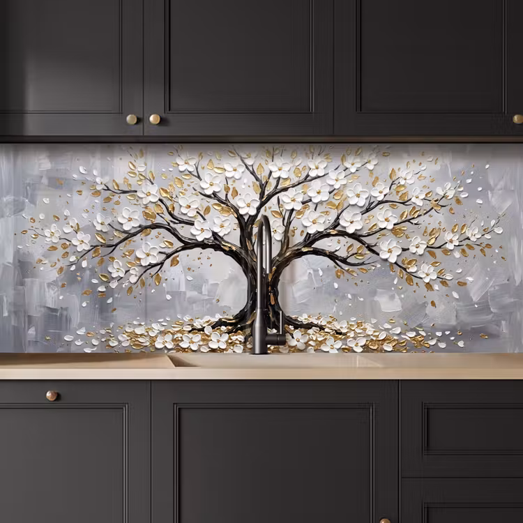 Kitchen splashback - Tree - Flowers - Nature - Abstract - White — 6