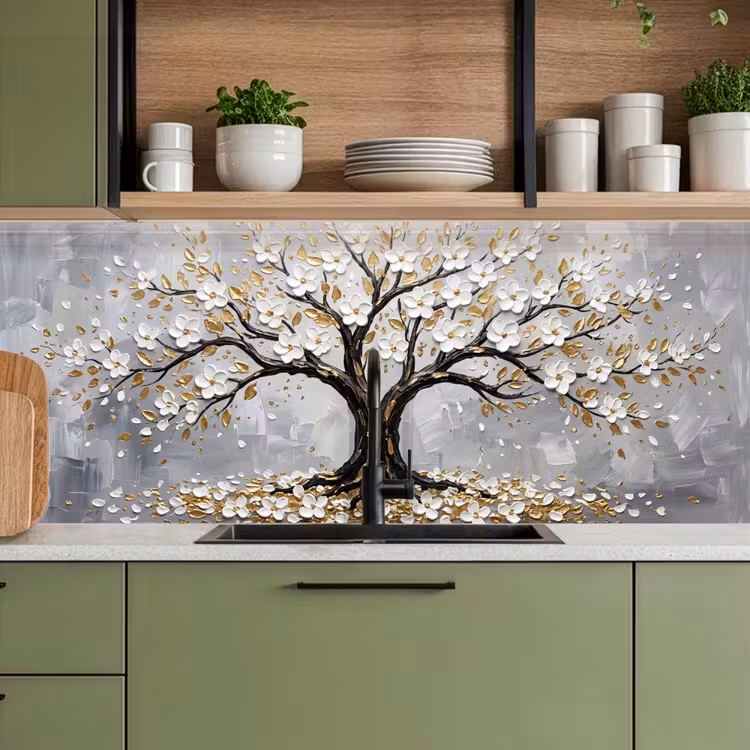 Kitchen splashback - Tree - Flowers - Nature - Abstract - White — 8