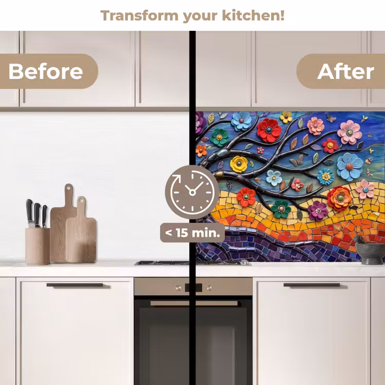 Kitchen splashback - Tree of life - Mosaic - Flowers - Colorful - Cheerful — 3