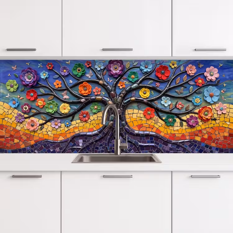 Kitchen splashback - Tree of life - Mosaic - Flowers - Colorful - Cheerful — 4