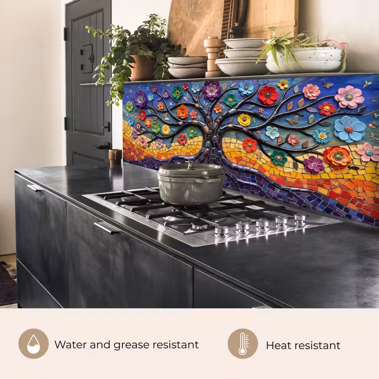 Kitchen splashback - Tree of life - Mosaic - Flowers - Colorful - Cheerful — 5
