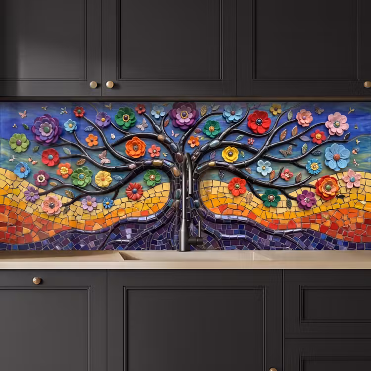 Kitchen splashback - Tree of life - Mosaic - Flowers - Colorful - Cheerful — 6