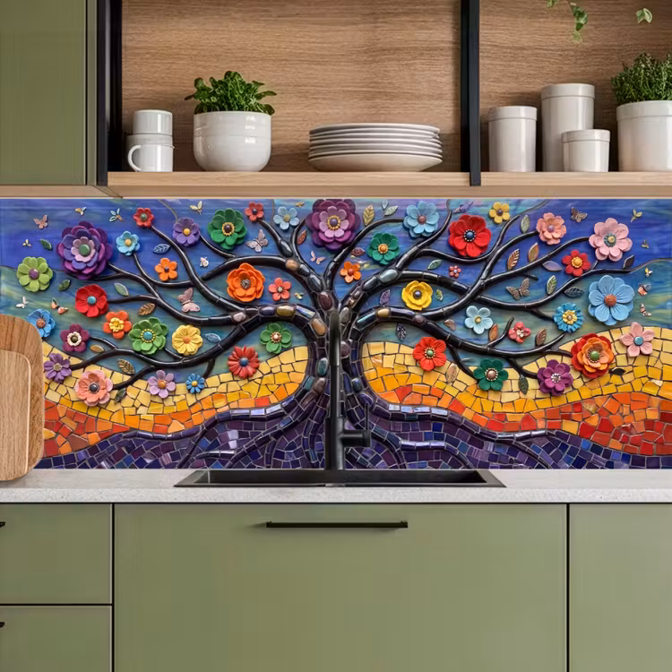 Kitchen splashback - Tree of life - Mosaic - Flowers - Colorful - Cheerful — 8