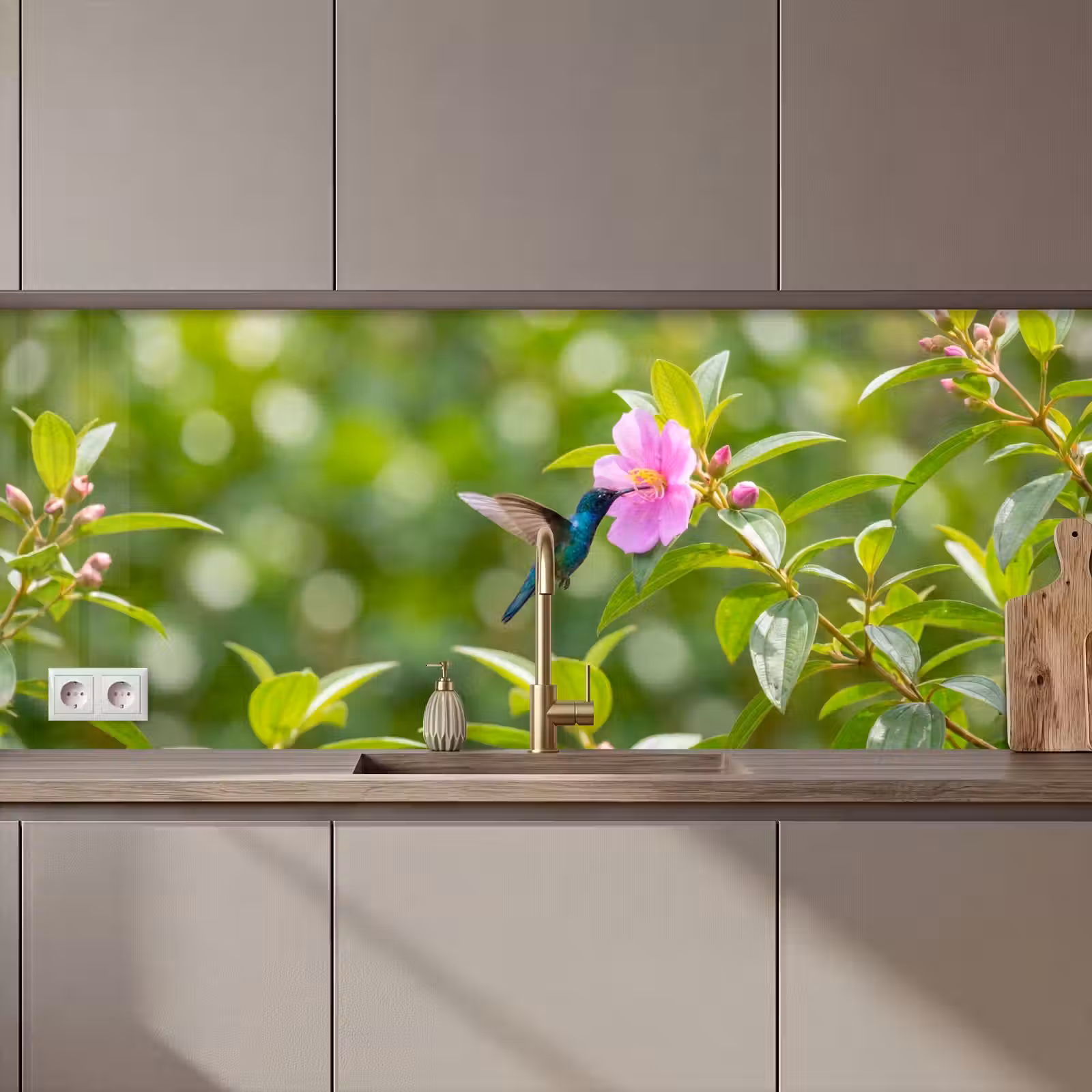Kitchen splashback - Hummingbird - Flower - Nature - Green — 1