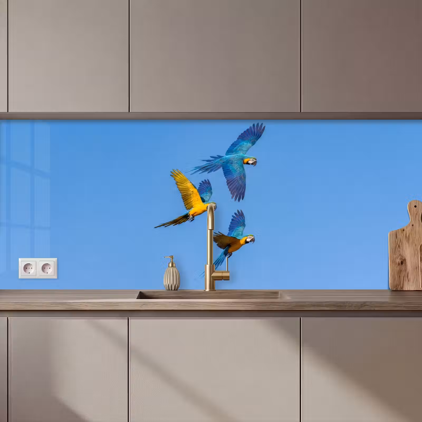 Kitchen splashback - Parrot - Flies - Blue - Yellow — 1