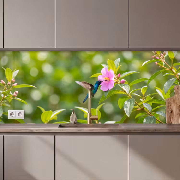 Kitchen splashback - Hummingbird - Flower - Nature - Green — 1