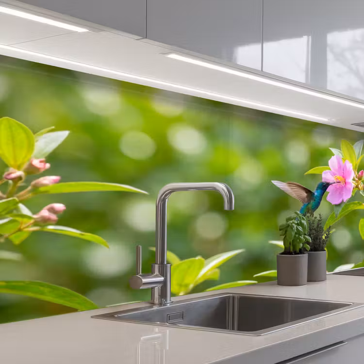 Kitchen splashback - Hummingbird - Flower - Nature - Green — 2