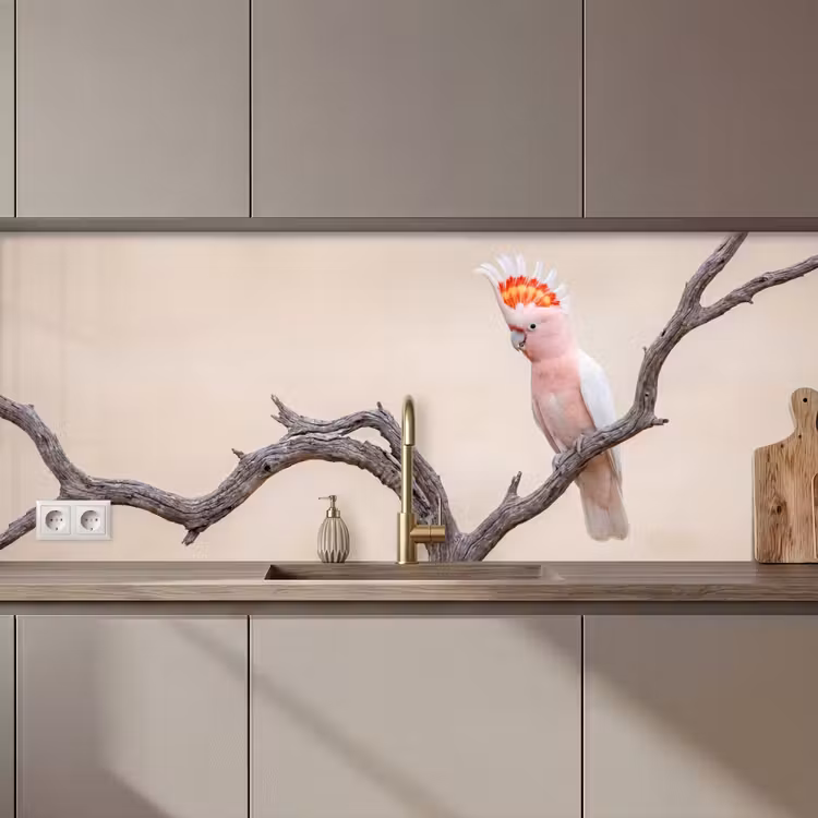 Kitchen splashback - Parrot - Branch - Pink — 1