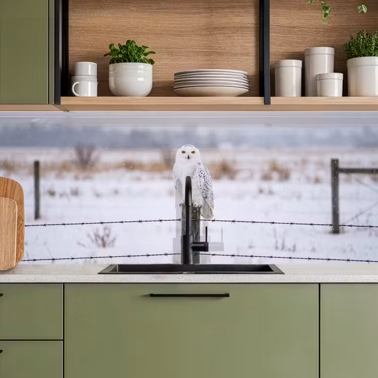 Kitchen splashback - Snowy owl - Fence - Snow - White — 8
