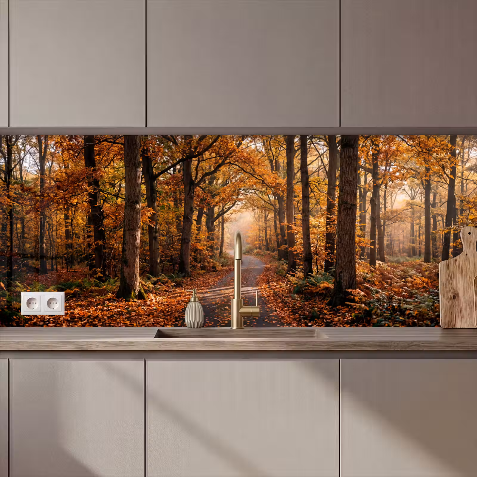 Kitchen splashback - Forest path - Autumn forest - Leaves - Orange - Nostalgic — 1