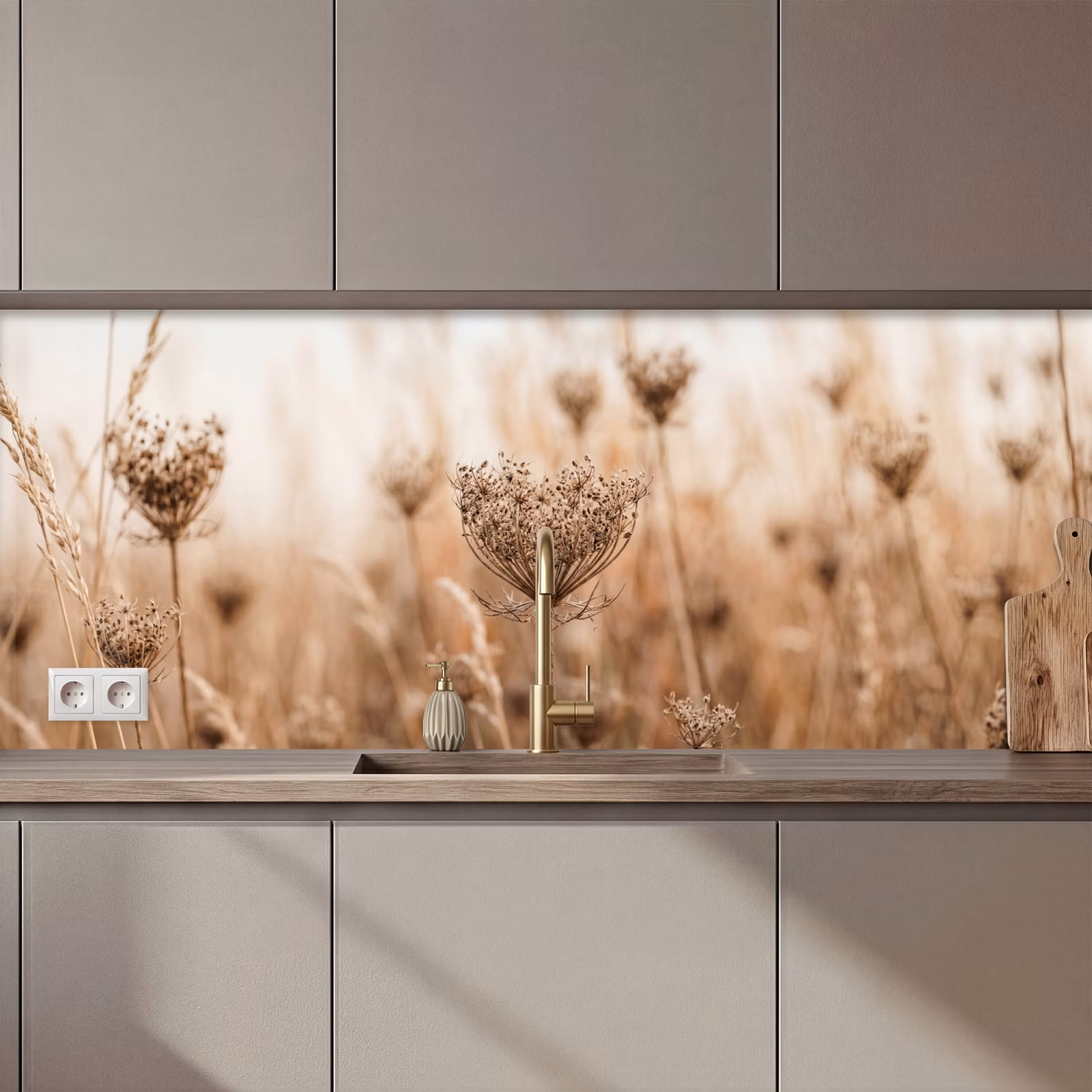 Kitchen splashback - Screen flower - Dry flower - Winter - Beige - Minimalist — 1