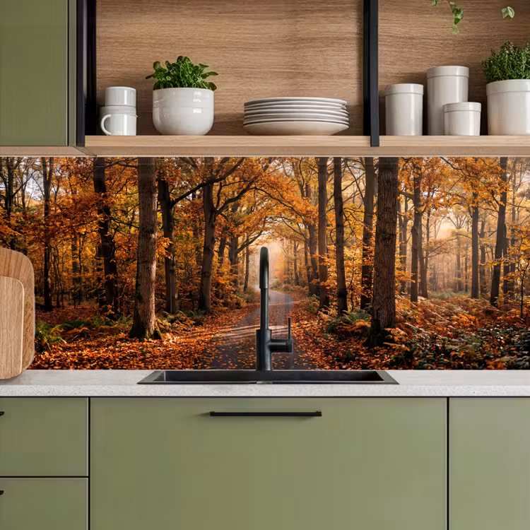 Kitchen splashback - Forest path - Autumn forest - Leaves - Orange - Nostalgic — 8