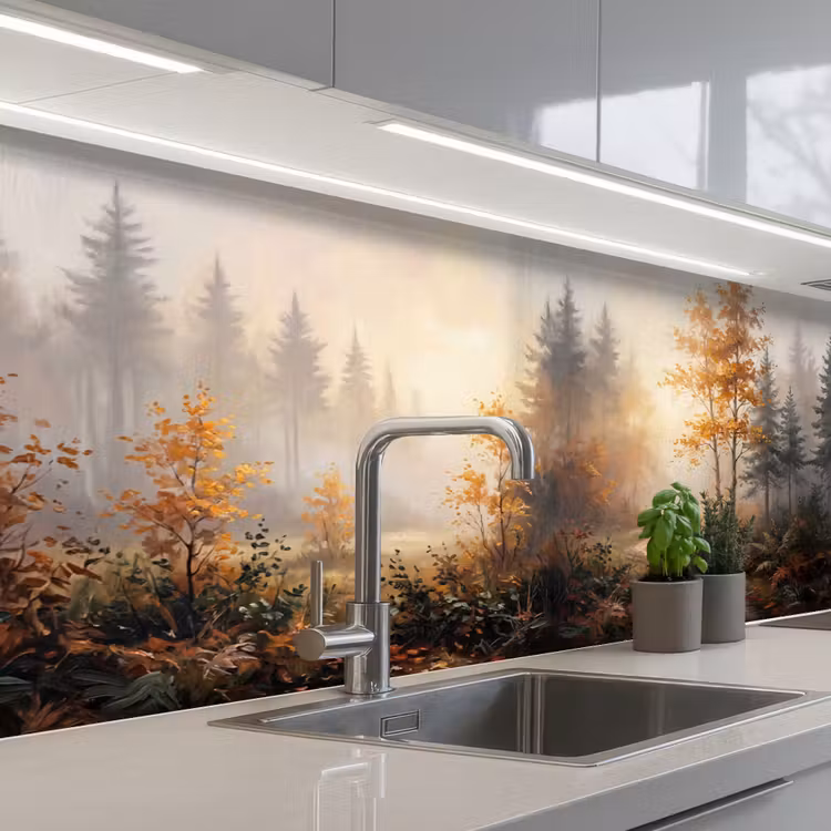 Kitchen splashback - Forest path - Autumn leaves - Nature - Picturesque - Orange — 2