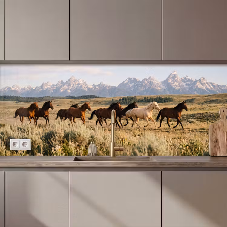 Kitchen splashback - Horses - Herd - Mountains - Freedom - Wild — 1