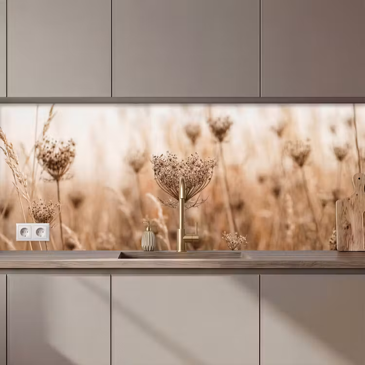 Kitchen splashback - Screen flower - Dry flower - Winter - Beige - Minimalist — 1