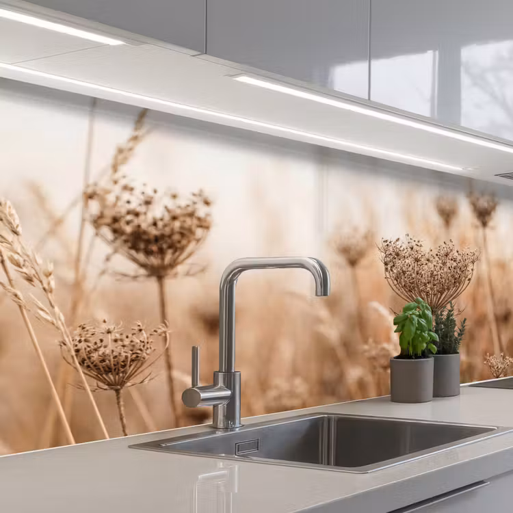 Kitchen splashback - Screen flower - Dry flower - Winter - Beige - Minimalist — 2