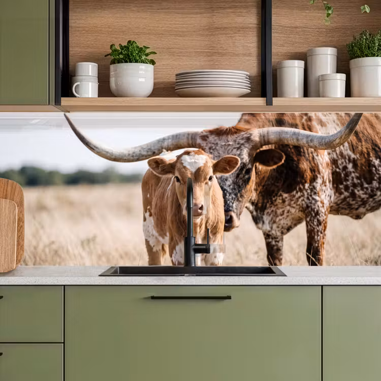 Kitchen splashback - Texas Longhorn - Calf - Pasture - Animals — 8