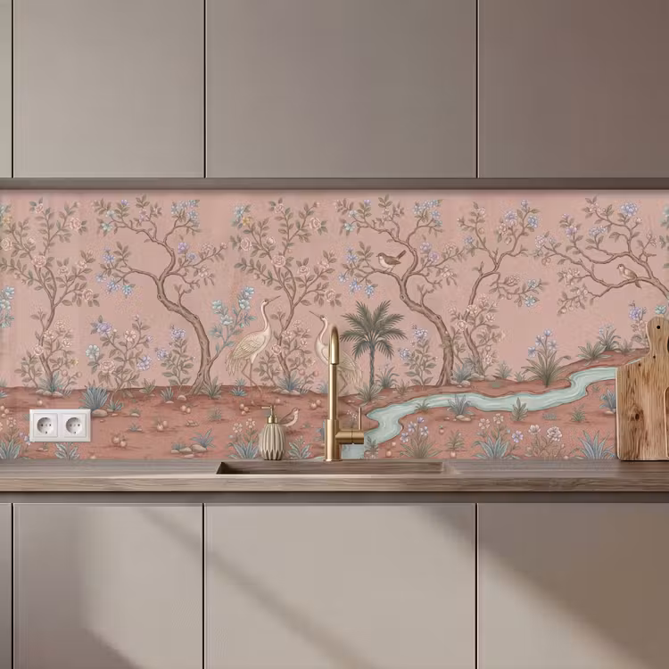 Kitchen splashback - Nostalgic - Herons - Pink — 1
