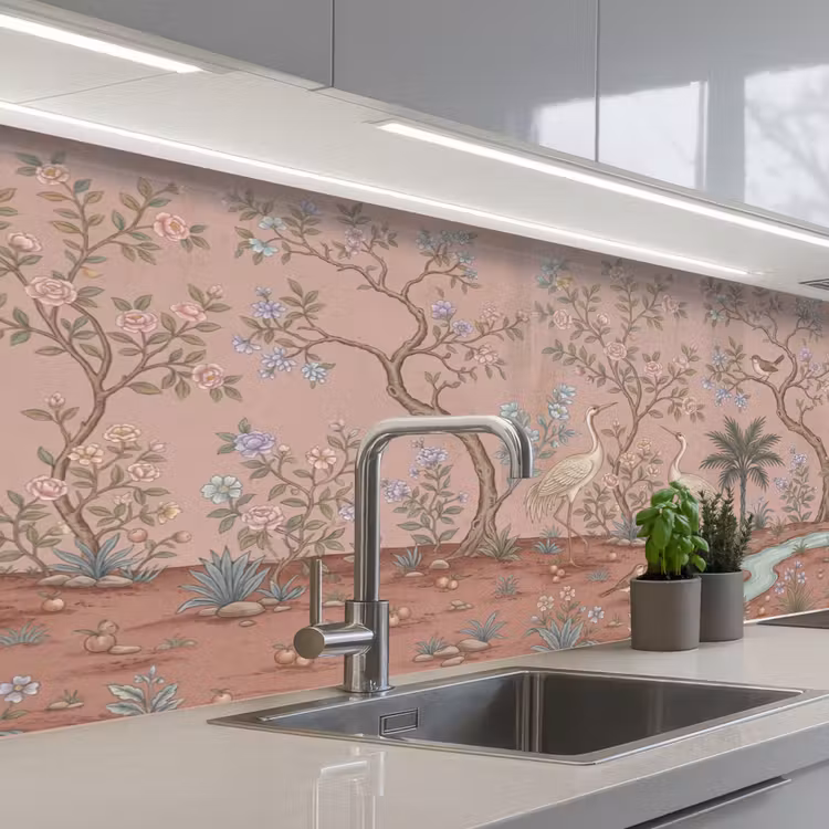 Kitchen splashback - Nostalgic - Herons - Pink — 2