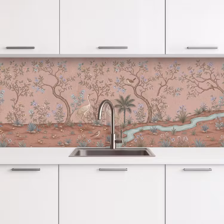 Kitchen splashback - Nostalgic - Herons - Pink — 4