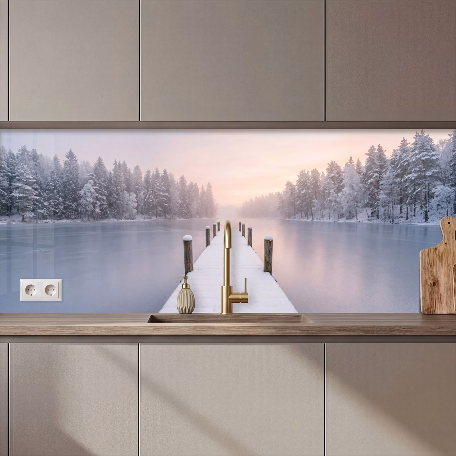 Kitchen splashback - Scaffold - Lake - Fog - Winter - Serene — 1