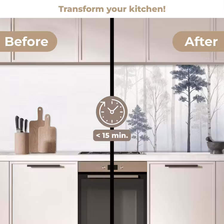 Kitchen splashback - Forest - Trees - Fog - Nature - Illustration - Gray — 3