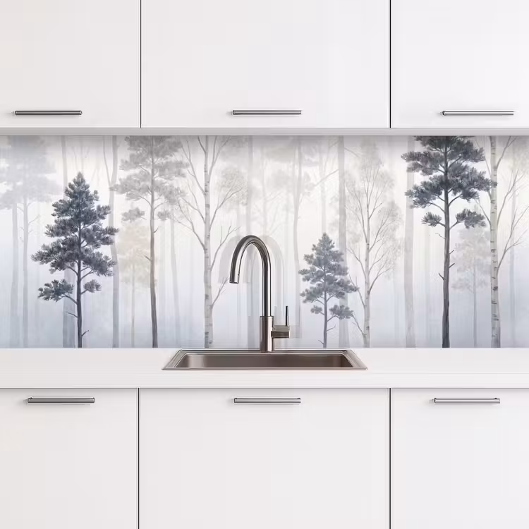 Kitchen splashback - Forest - Trees - Fog - Nature - Illustration - Gray — 4