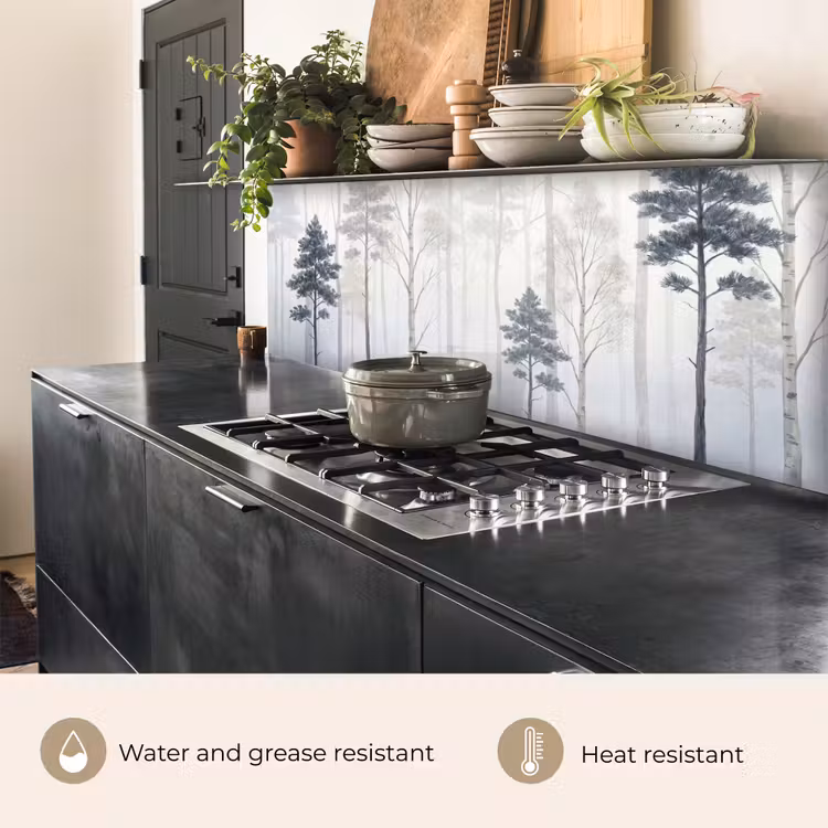 Kitchen splashback - Forest - Trees - Fog - Nature - Illustration - Gray — 5