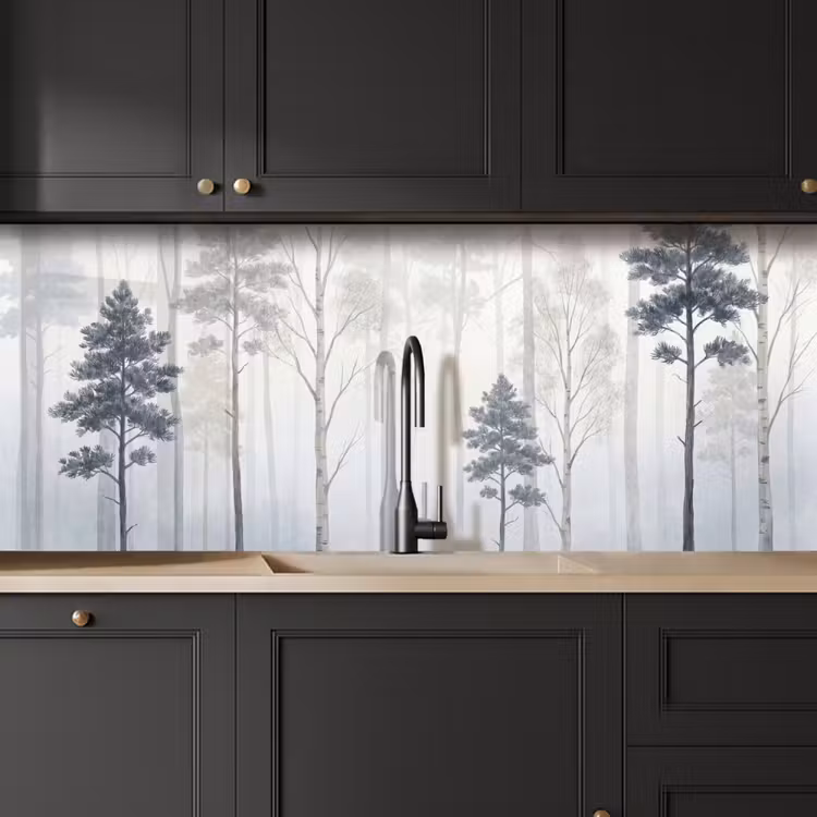 Kitchen splashback - Forest - Trees - Fog - Nature - Illustration - Gray — 6