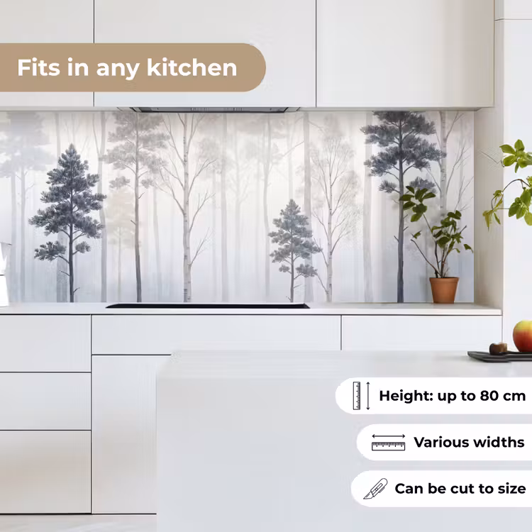 Kitchen splashback - Forest - Trees - Fog - Nature - Illustration - Gray — 7