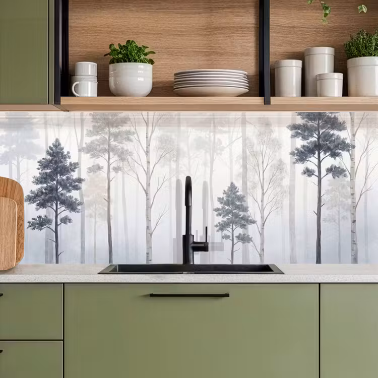 Kitchen splashback - Forest - Trees - Fog - Nature - Illustration - Gray — 8