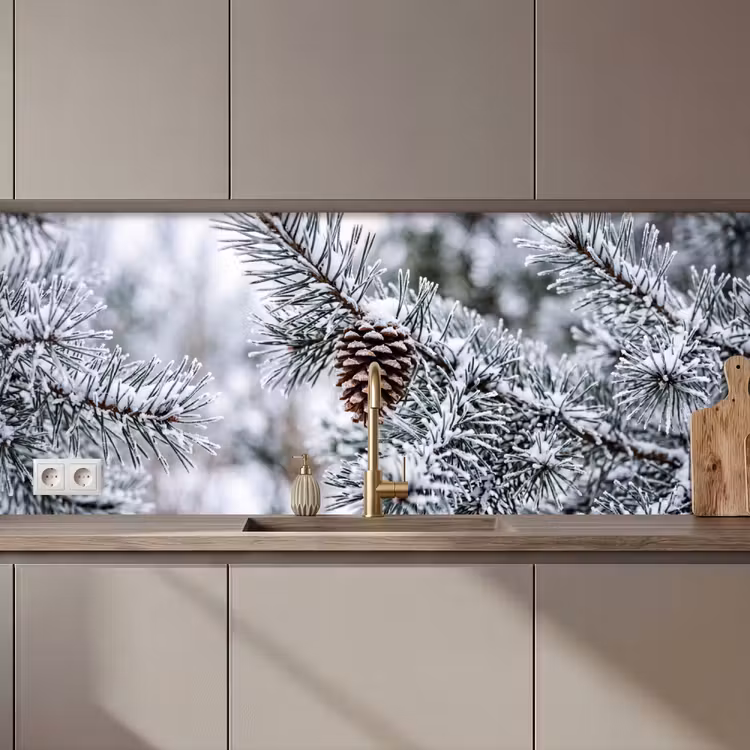 Kitchen splashback - Pine cone - Branch - Snow - Winter - Atmospheric — 1