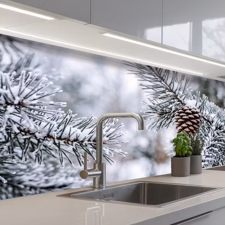 Kitchen splashback - Pine cone - Branch - Snow - Winter - Atmospheric — 2