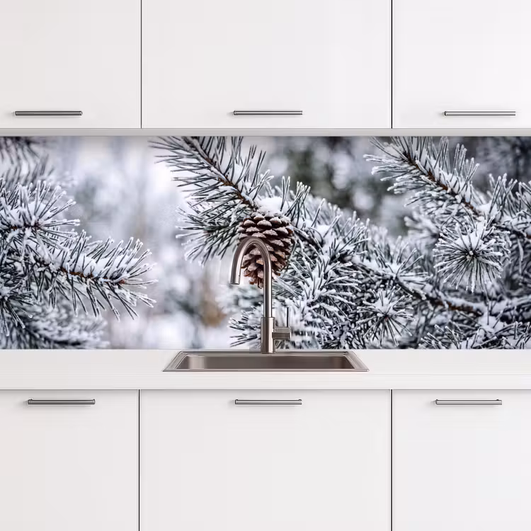 Kitchen splashback - Pine cone - Branch - Snow - Winter - Atmospheric — 4