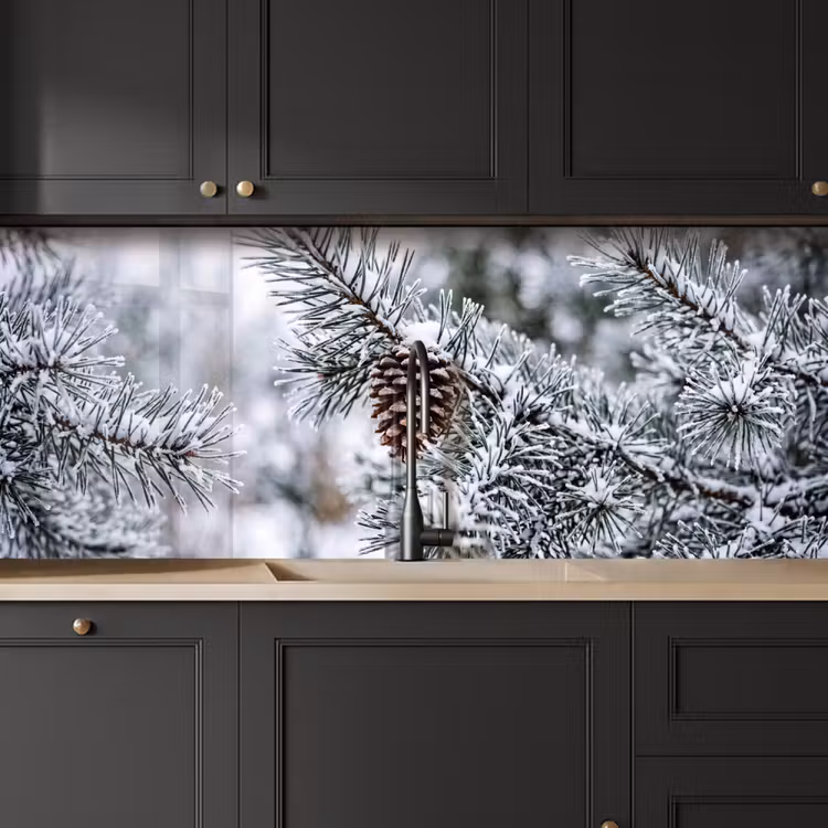 Kitchen splashback - Pine cone - Branch - Snow - Winter - Atmospheric — 6