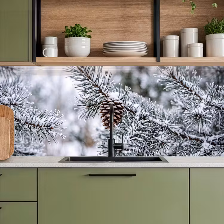 Kitchen splashback - Pine cone - Branch - Snow - Winter - Atmospheric — 8