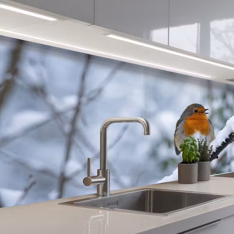 Kitchen splashback - Robin - Branch - Snow - Winter - Lively — 2