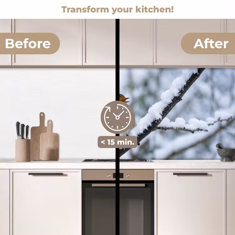 Kitchen splashback - Robin - Branch - Snow - Winter - Lively — 3