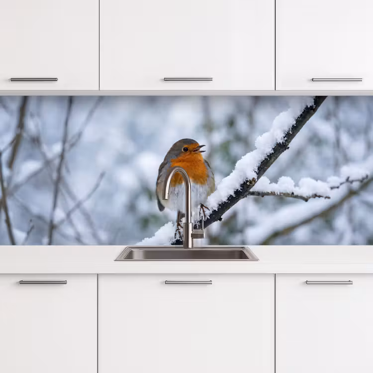 Kitchen splashback - Robin - Branch - Snow - Winter - Lively — 4