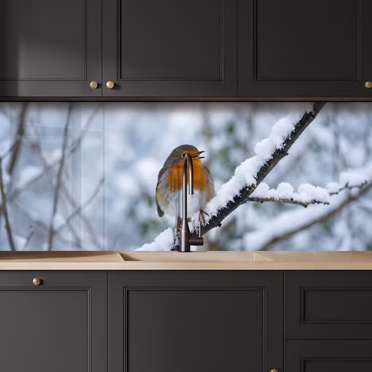 Kitchen splashback - Robin - Branch - Snow - Winter - Lively — 6