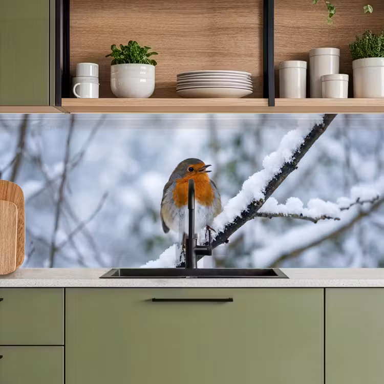 Kitchen splashback - Robin - Branch - Snow - Winter - Lively — 8