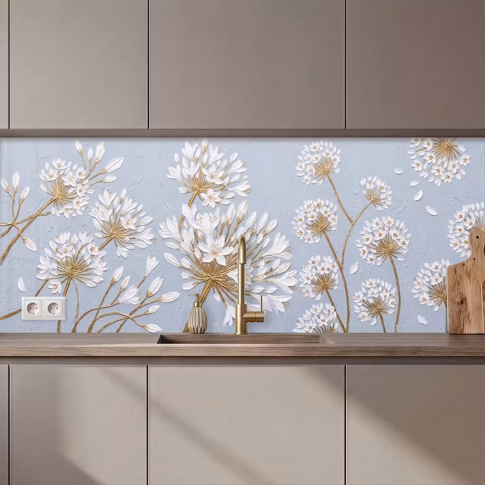 Kitchen splashback - Illustration - Flowers - Blue — 1