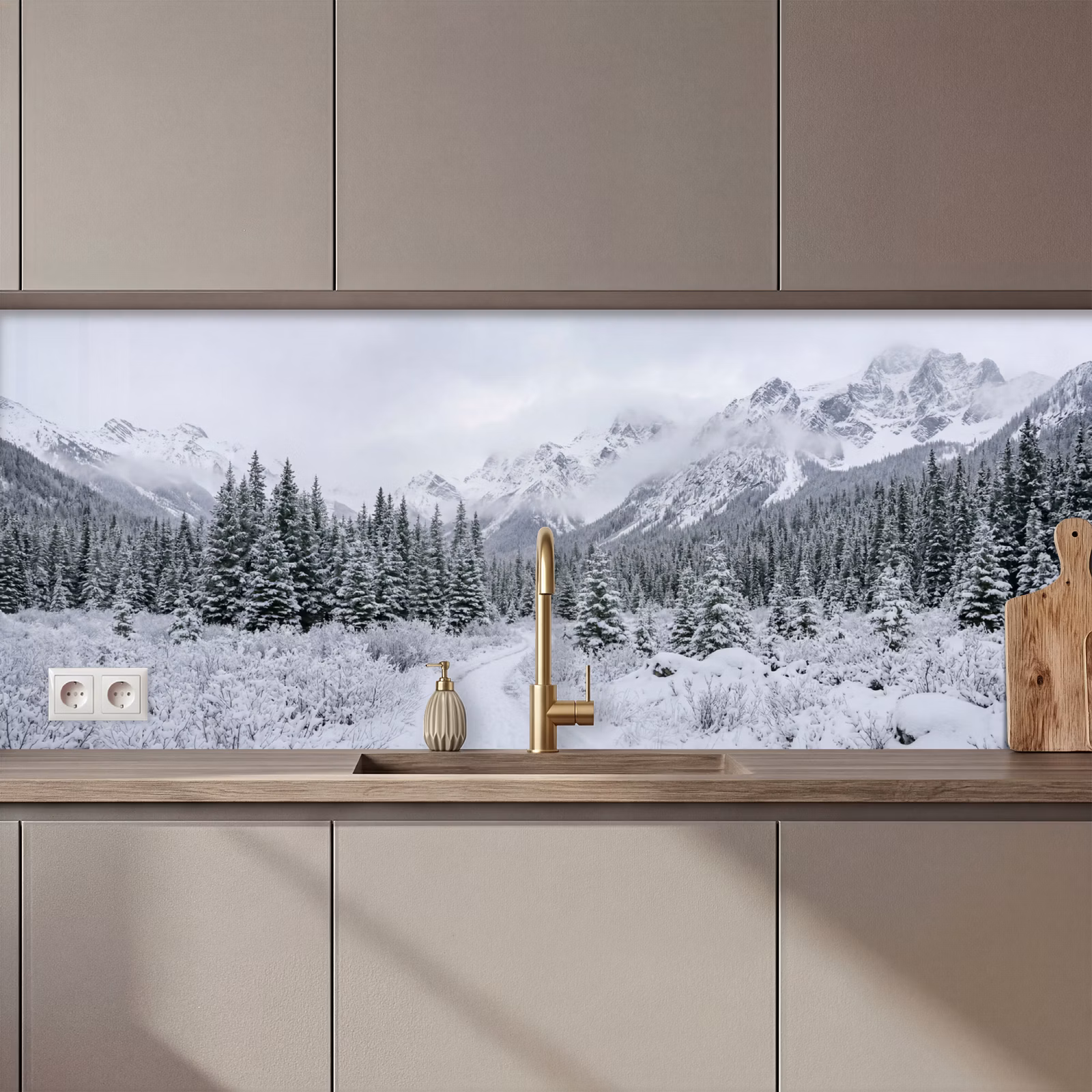 Kitchen splashback - Road - Mountains - Snow - Coniferous forest - Adventurous — 1
