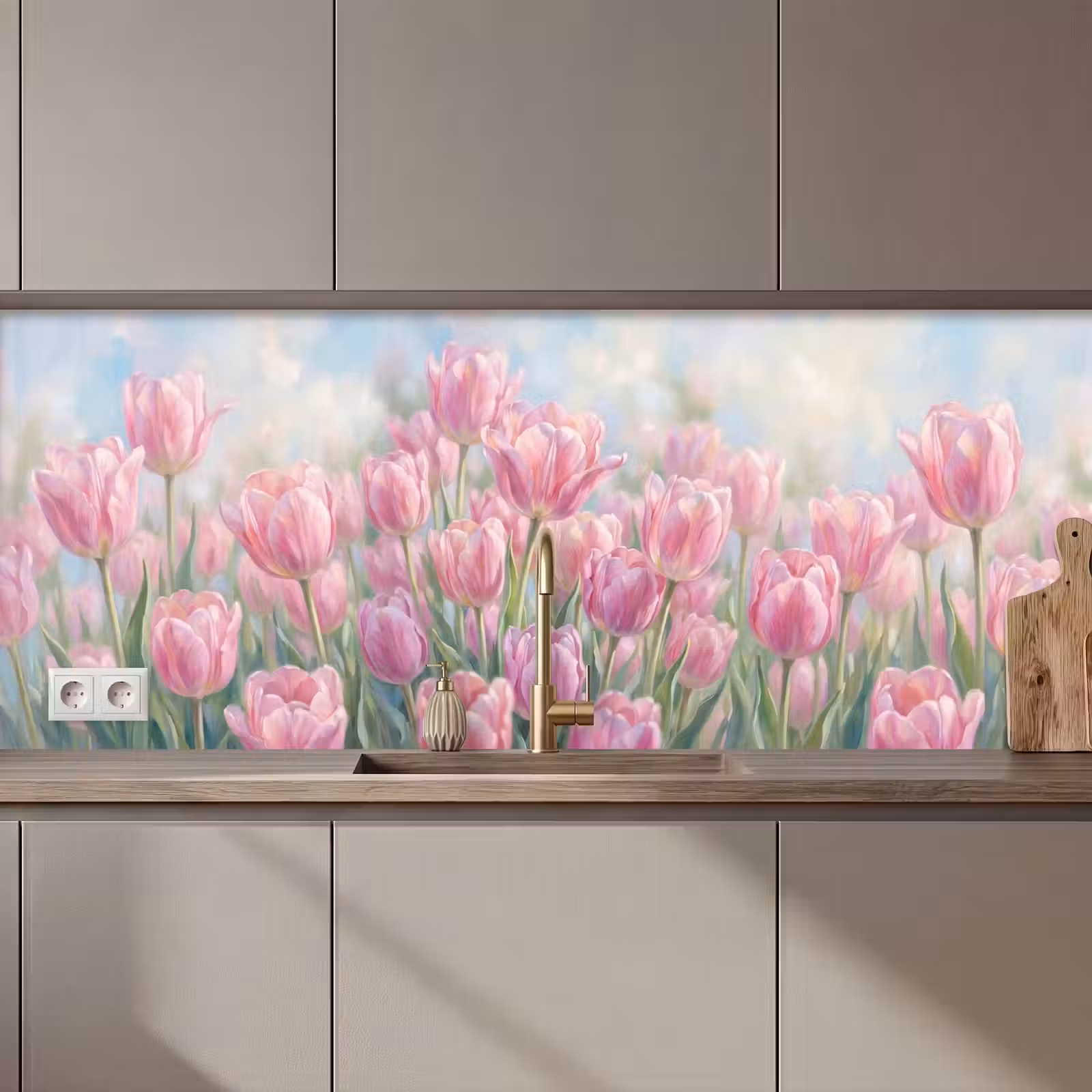 Kitchen splashback - Tulips - Field - Spring - Pink — 1