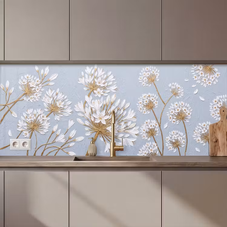 Kitchen splashback - Illustration - Flowers - Blue — 1