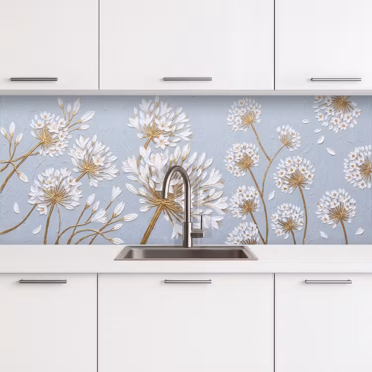 Kitchen splashback - Illustration - Flowers - Blue — 4
