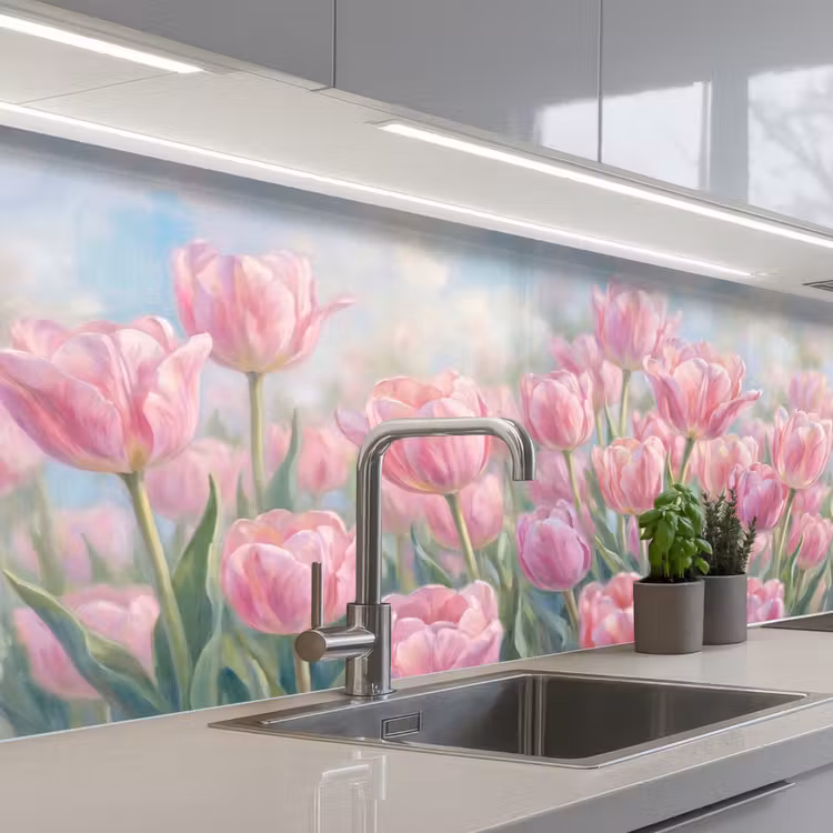 Kitchen splashback - Tulips - Field - Spring - Pink — 2