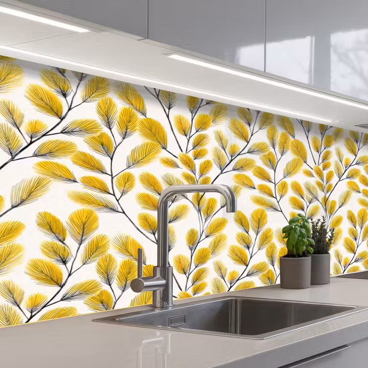 Kitchen splashback - Leaves - Botanical - Elegant - Yellow - Black — 2