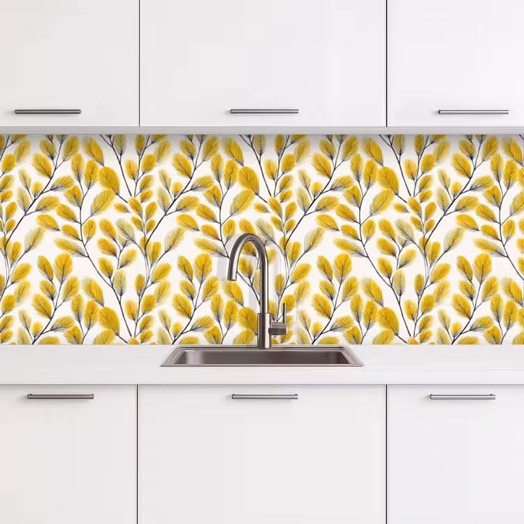 Kitchen splashback - Leaves - Botanical - Elegant - Yellow - Black — 4