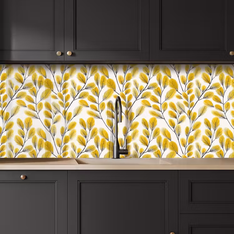 Kitchen splashback - Leaves - Botanical - Elegant - Yellow - Black — 6